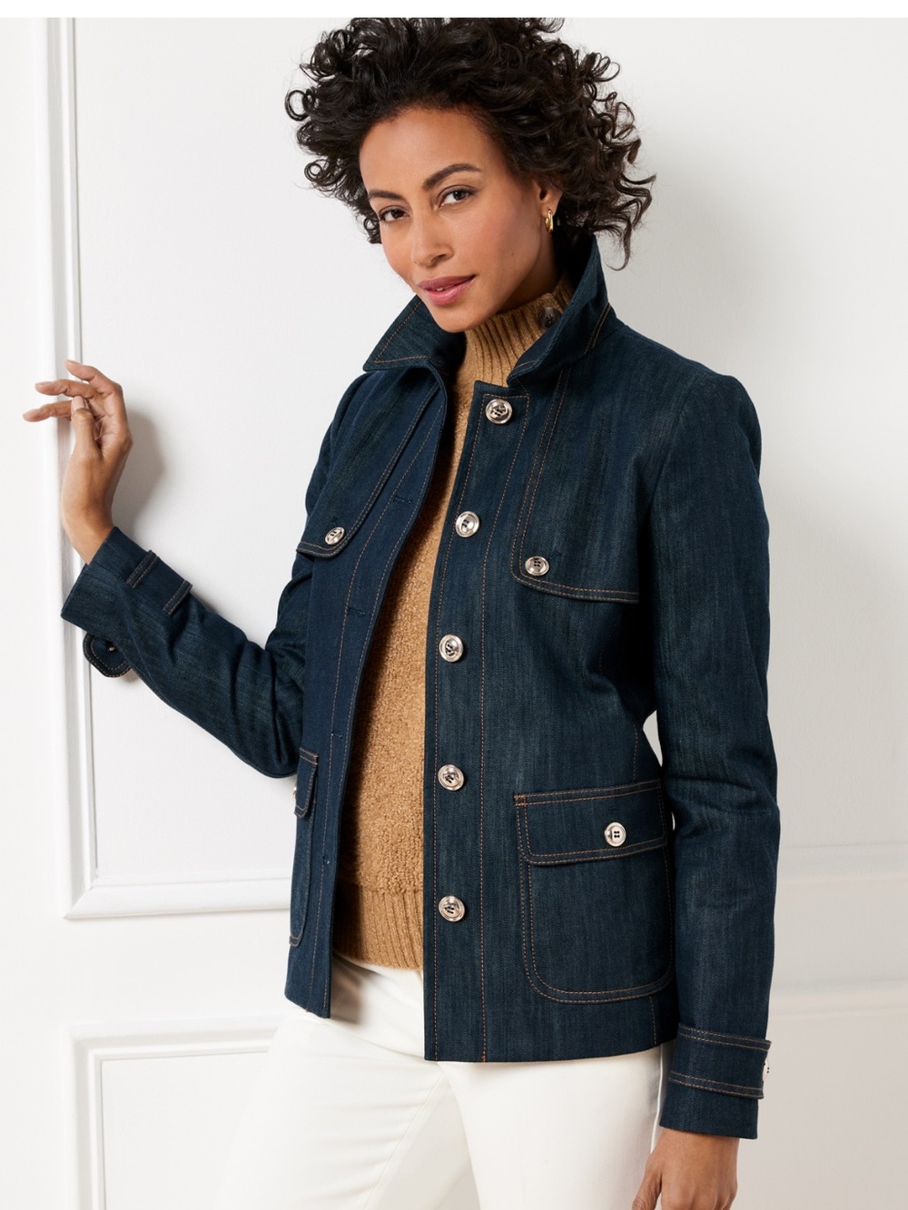 Talbots Dark Wash Denim Short Trench Utility Coat, size 3X